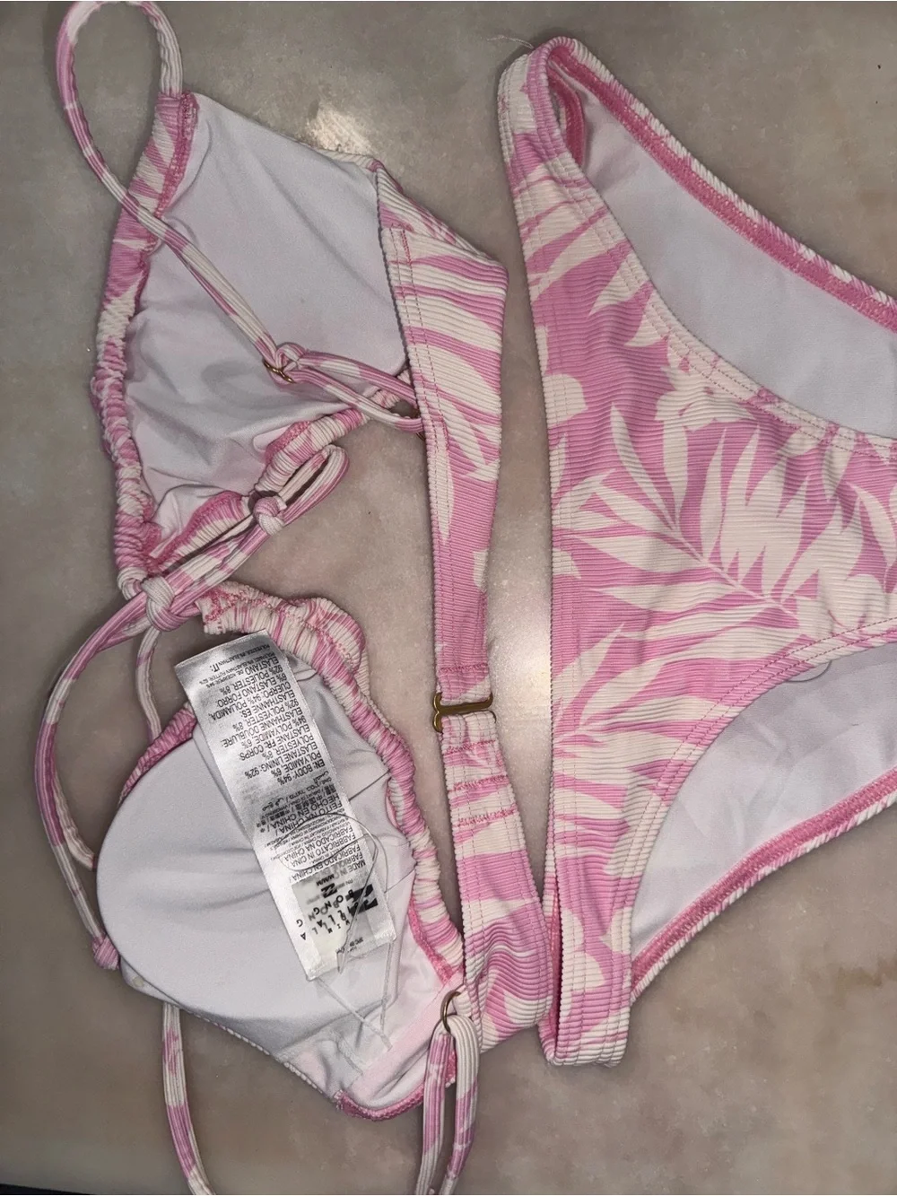 Billabong Sweet Waves Pink and White Floral Ribbed Bikini Set